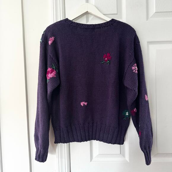 Outback Red Heirloom Collection Purple Handknit Pink Floral Rose Vintage Sweater - Picture 8 of 11